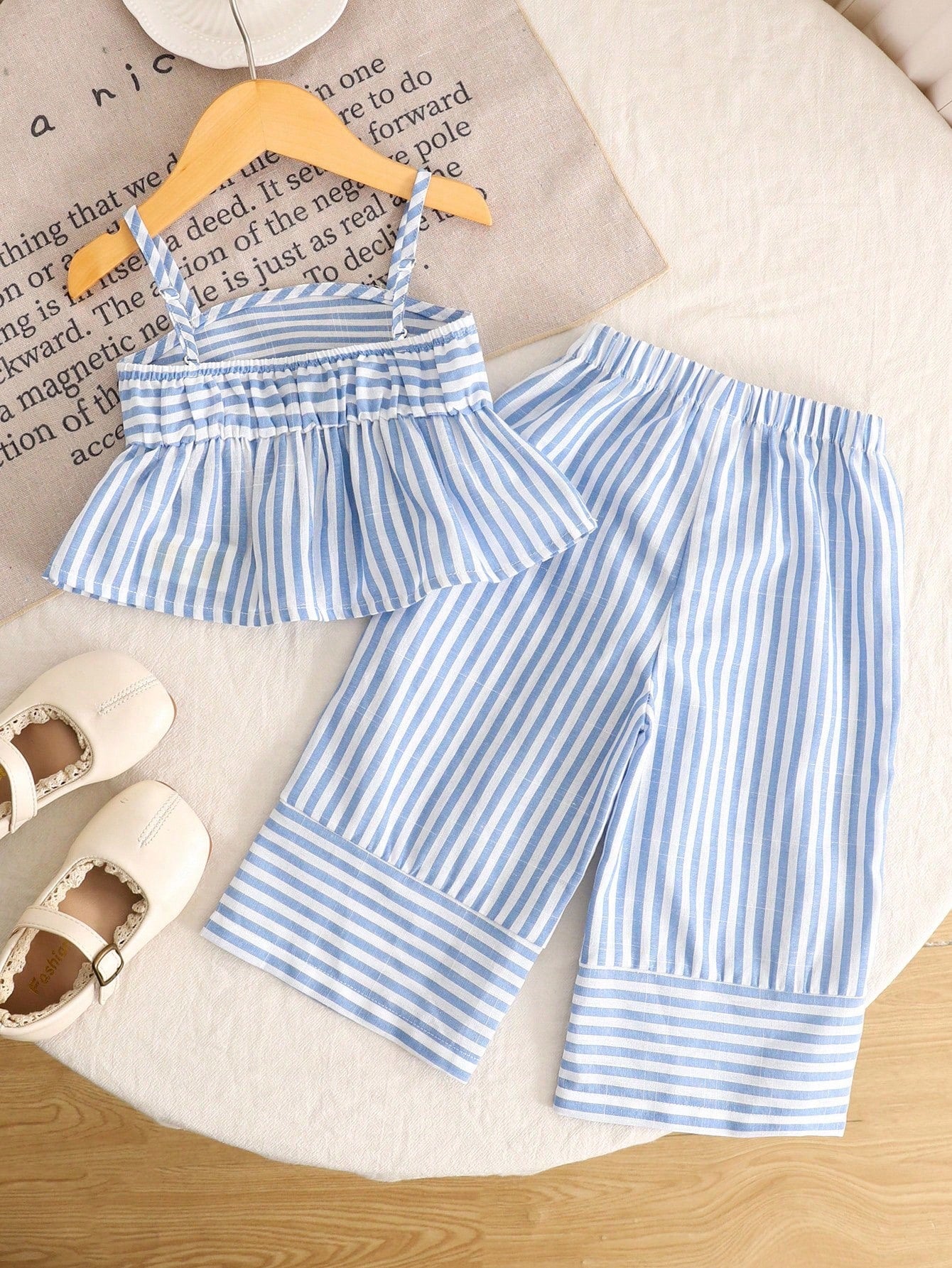 Blue & White Striped Top & Wide-Leg Pants Set for Girls (1โ10 Years)