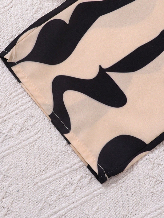 Black Sleeveless Top & Abstract Print Pants Set for Girls (1–10 Years)