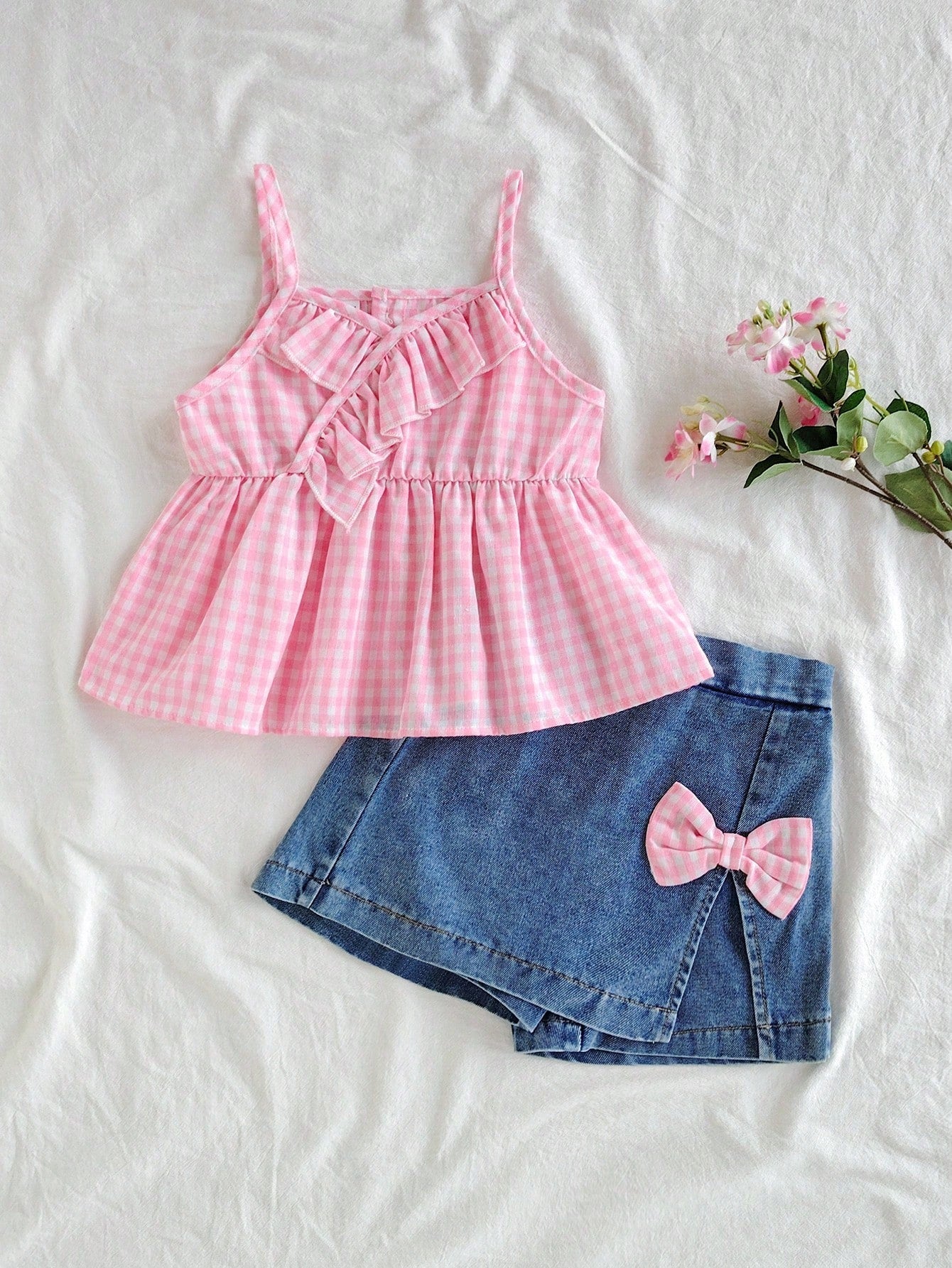 Pink Gingham Top & Denim Skort Set for Girls (1โ6 Years)