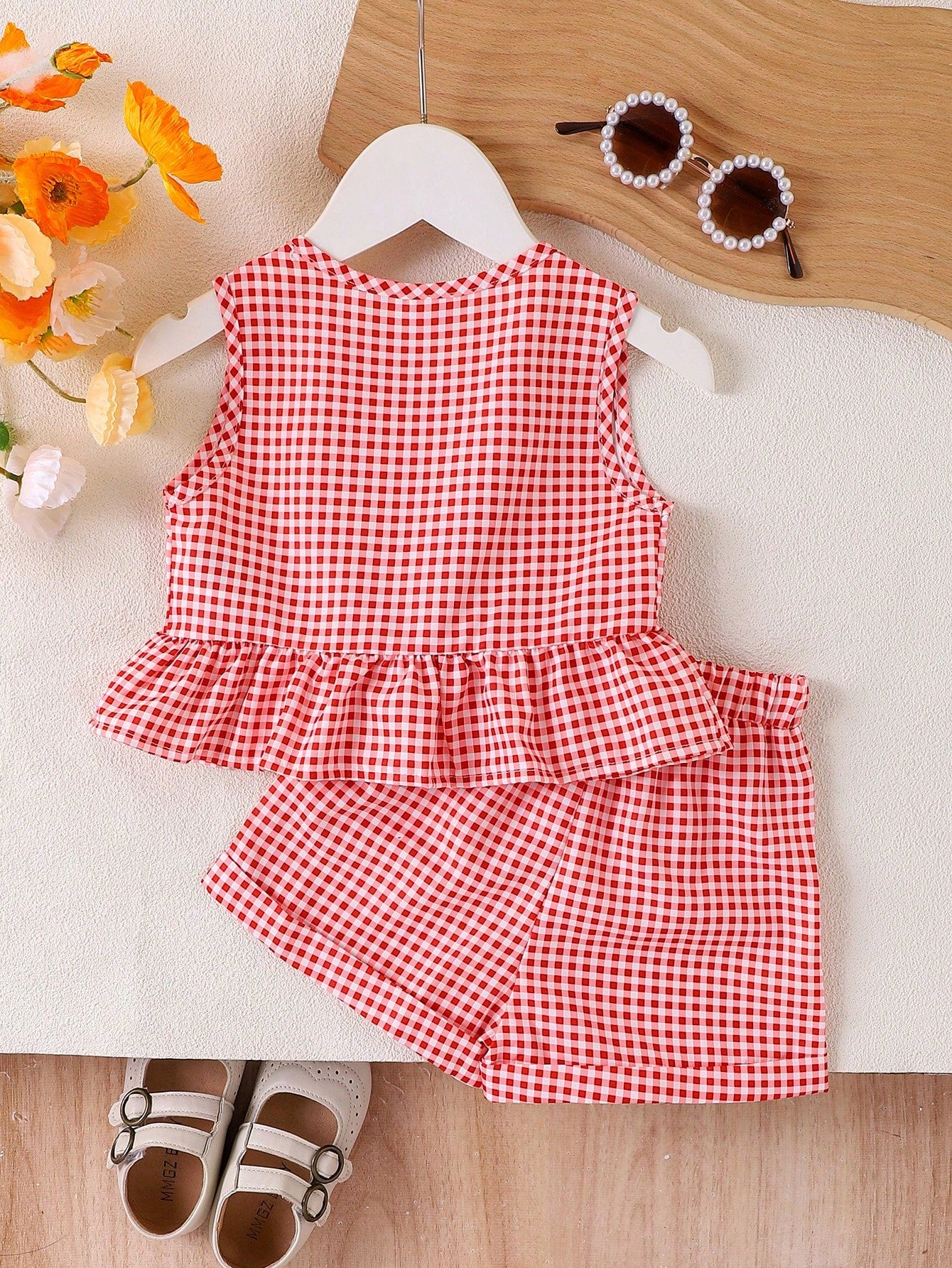 Red Gingham Bow Top & Shorts Set for Girls (1–6 Years)