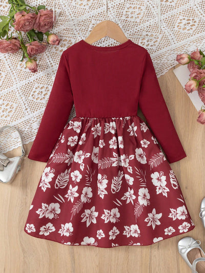 Ruby Bloom Bow Dress – Cozy Elegance for Little Queens