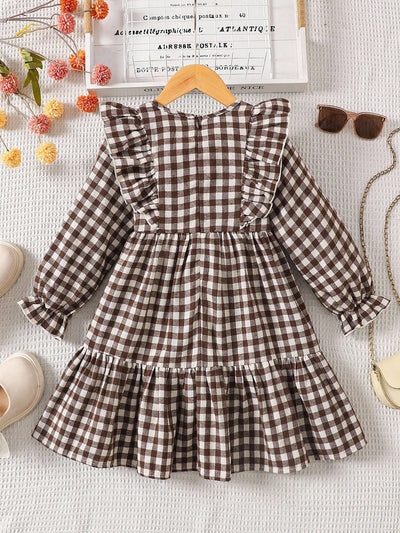 Cocoa Check Ruffle Dress – Cozy Classics for Little Queens