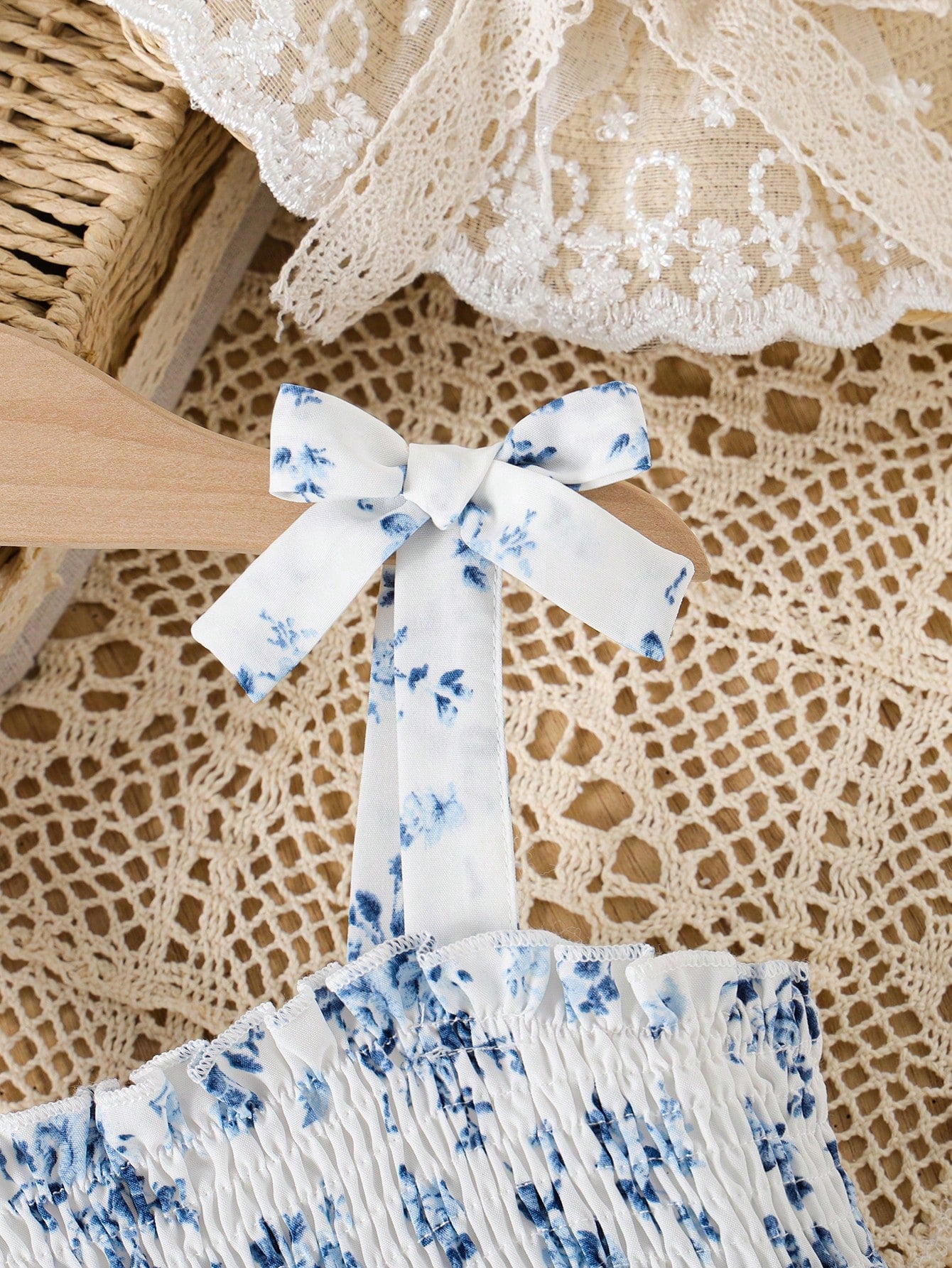 Girls Blue Floral Smocked Summer Dress (Ages 1–10) | Bow Strap Cotton Sundress