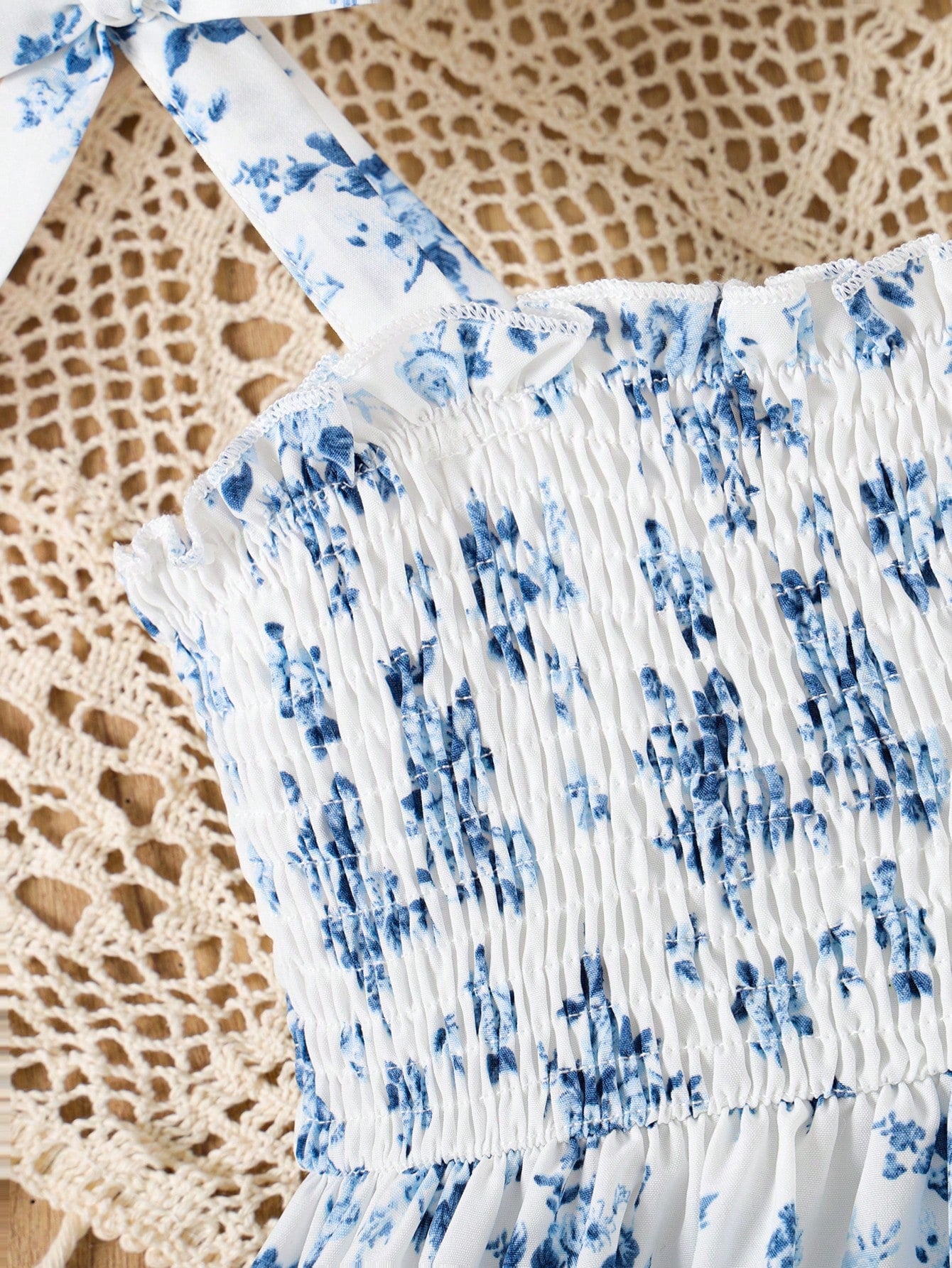 Girls Blue Floral Smocked Summer Dress (Ages 1–10) | Bow Strap Cotton Sundress