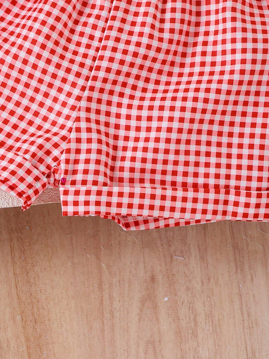 Red Gingham Bow Top & Shorts Set for Girls (1–6 Years)